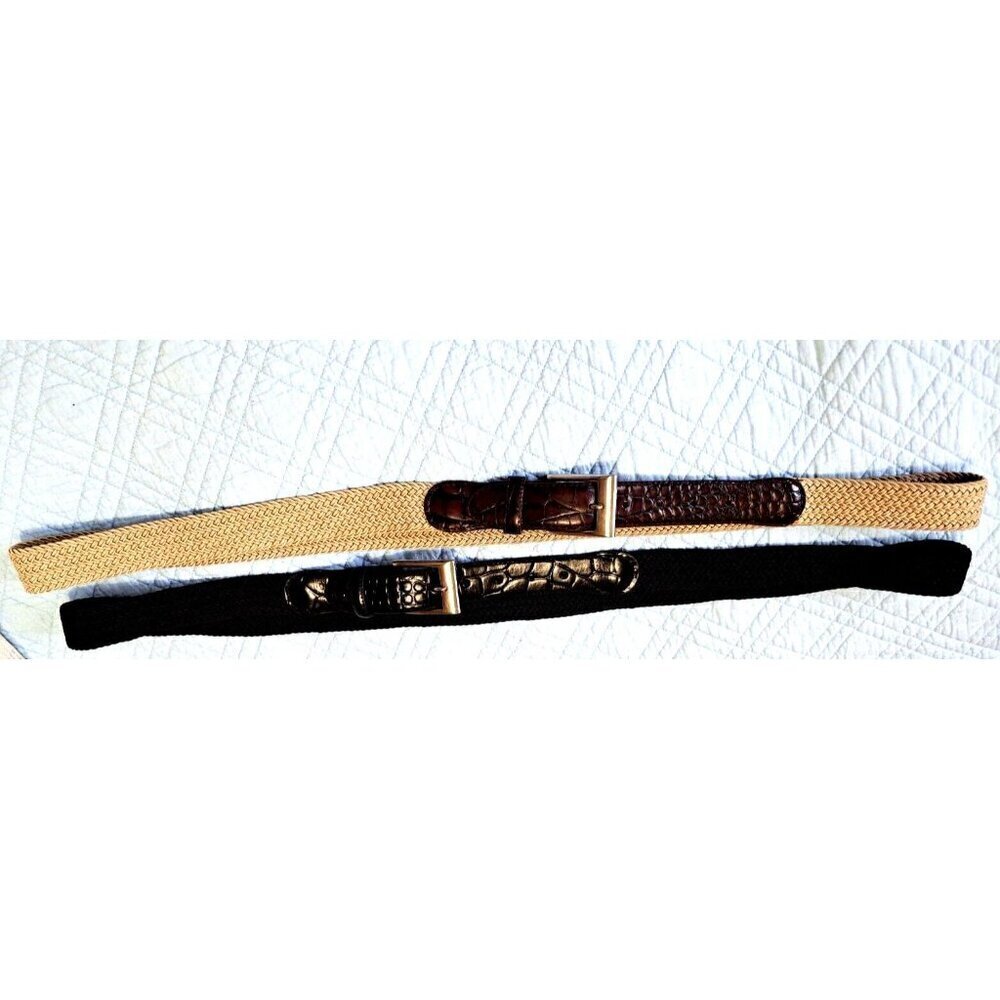 Unbranded Set of Two Men's Size 52 Woven Belts Beige w/Brown and Black w/ Black